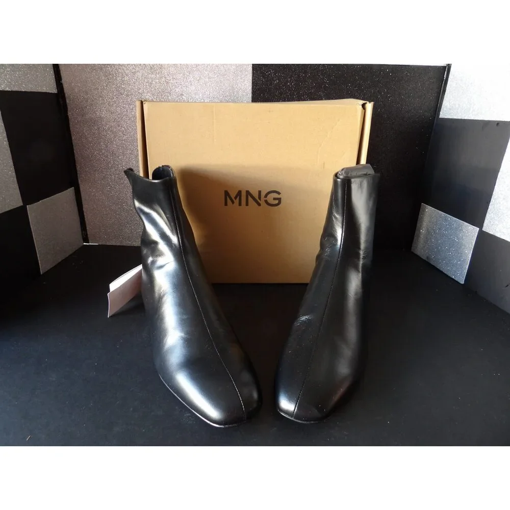 MANGO Clue 619 Leather Ankle Boots - Black (Size US Women's 9)
